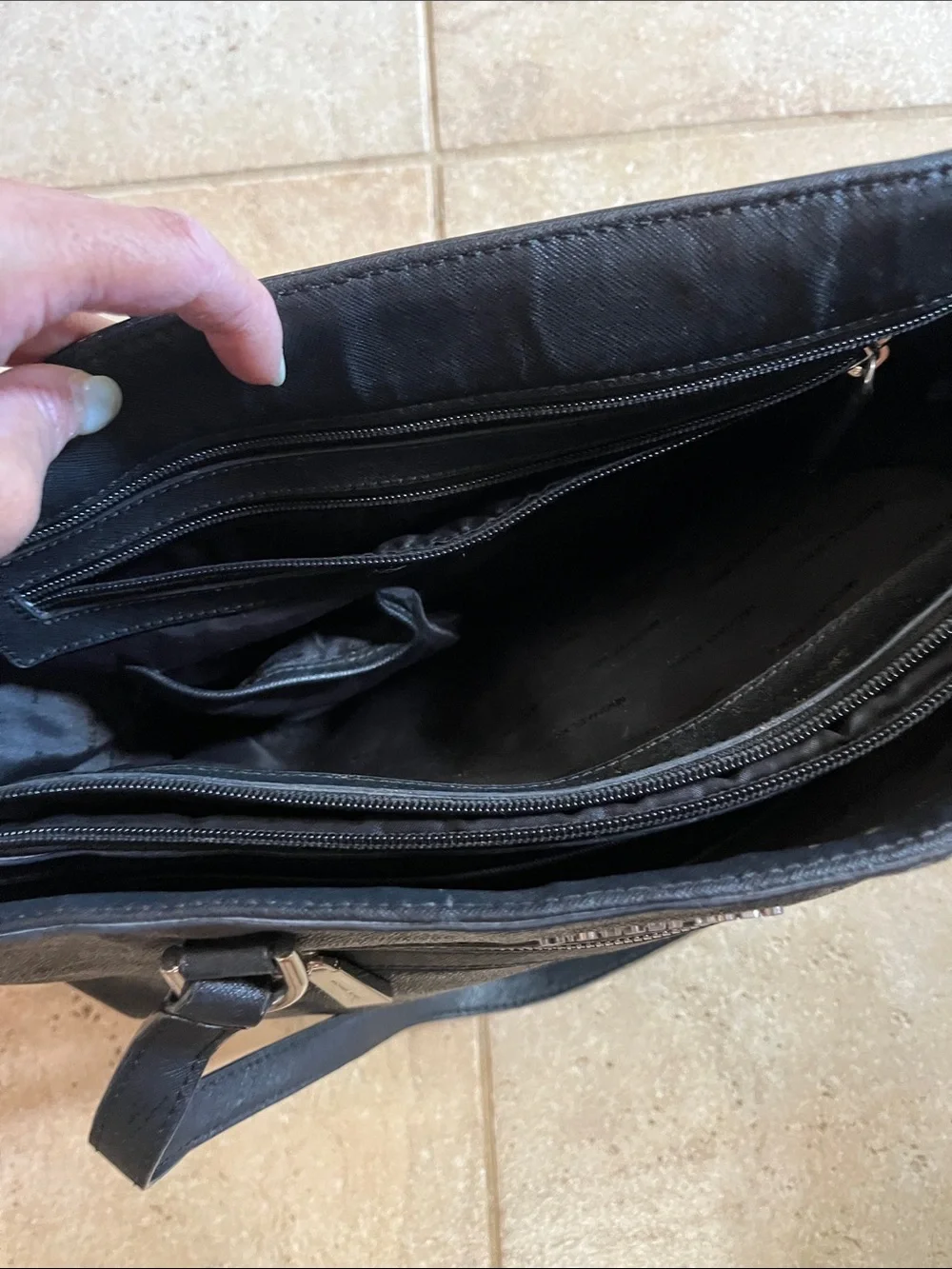 Michael Kors Black Tote with Front Zip Accent and Silver Trim
